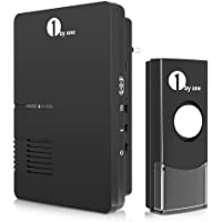1byone Timbre inalámbrico portátil- 1 Plug-in receptor &amp- 1 pulsador con rango de 100 metros- Indicador de LED- y 36…